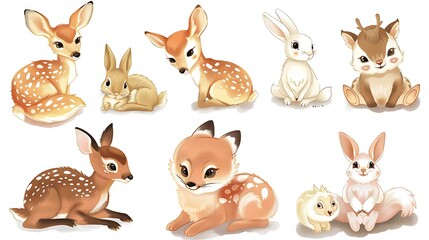 Naklejka premium Cute Woodland Animal Set