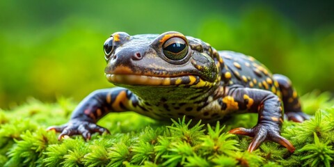 Fototapeta premium Colorful Frog on Lush Green Moss in Natural Habitat Setting