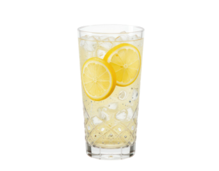 lemon soda sour. close up of a glass of cold and fresh lemon soda. America's famous drink. isolated on a transparent or white background