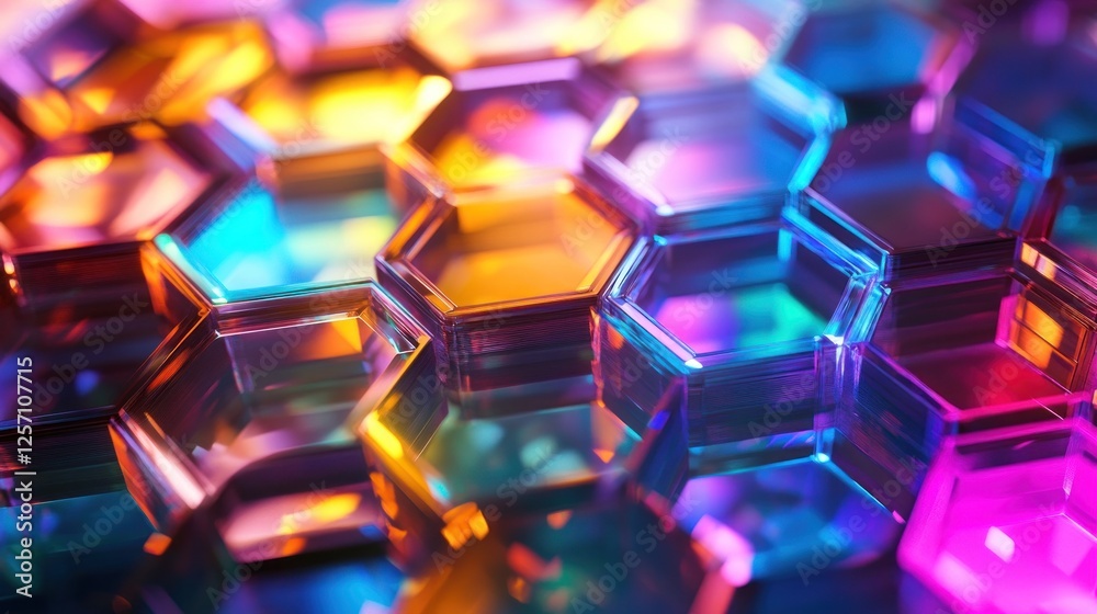 Poster abstract multicolored hexagonal structure with a futuristic iridescent glow