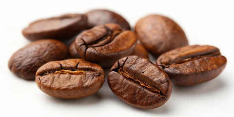 Obraz premium Coffee beans, macro photography, high detail, warm tones, textured surface, roasted, aromatic, organic, whole beans, shallow depth of field, studio lighting, food photography, gourmet, rich brown