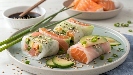 Fresh Spring Rolls with Salmon and Avocado - Healthy Appetizer