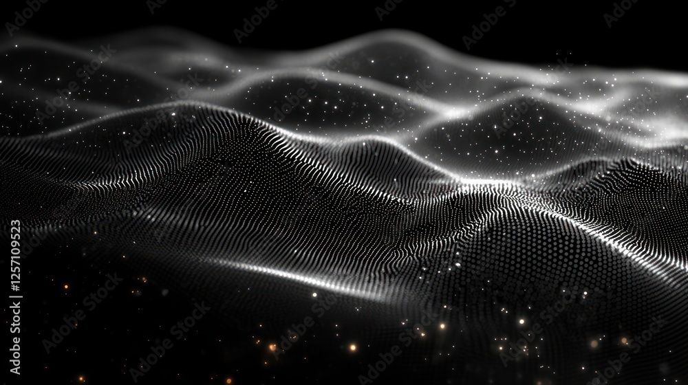 Aufkleber abstract black and white waves with ethereal lighting and dot patterns in digital modernism style