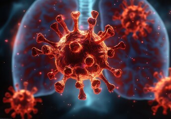 Vibrant Red Virus Illustration with Human Lungs Chaos Infection