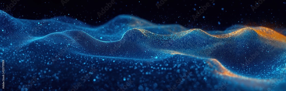 Aufkleber Abstract Digital Wave 3D Representation with Glowing Blue Particles and Symmetry in Futuristic Background