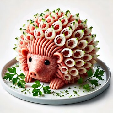 Mettigel Hedgehog with Onion Rings and Parsley Garnish