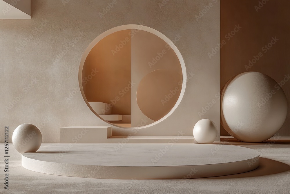 Aufkleber minimalistic abstract interior scene soft shapes muted colors product presentation