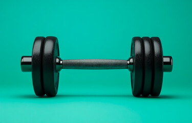 Naklejka premium Black iron dumbbells on a green background with clipping path, isolated for easy editing.