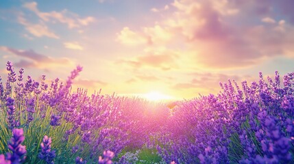 Obraz premium Vibrant Lavender Field Under a Stunning Sunset Sky