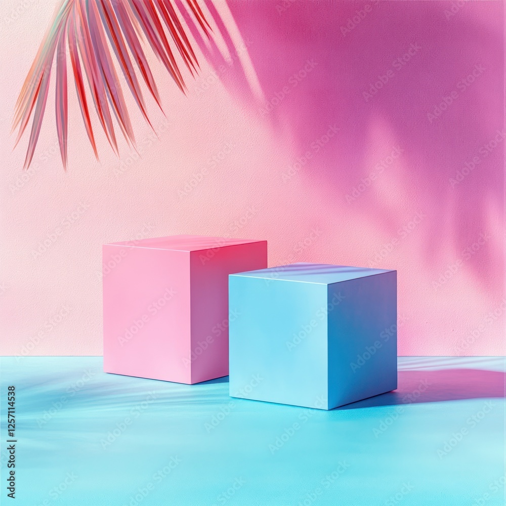 Poster minimalistic geometric cubes in pastel colors on vibrant background with soft lighting
