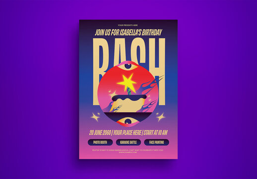 Purple Bold and Bright Color Birthday Bash Flyer Layout