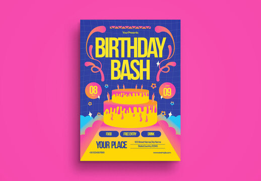 Purple Bold Bright Color Birthday Bash Flyer Layout