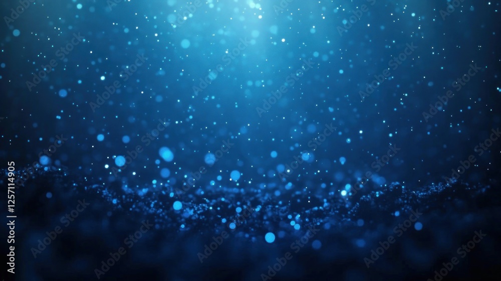 Poster underwater dreamy scene with sparkling particles and ethereal glow in deep blue