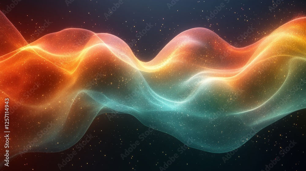 Aufkleber abstract glowing wave: luminous energy flow with sparkling particle background, radiating heat and c