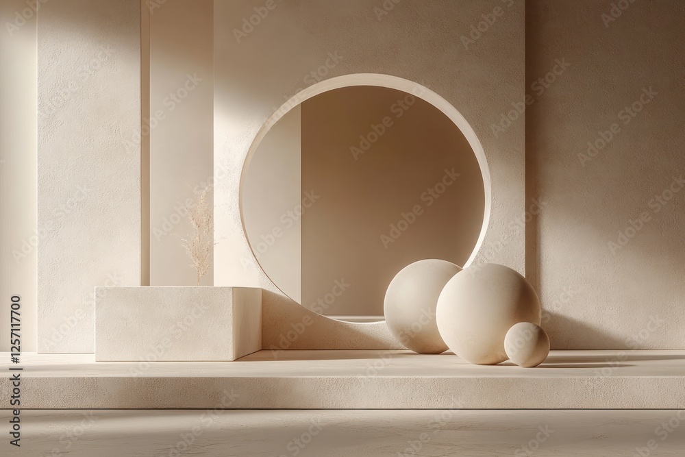 Poster Minimalistic Abstract Scene Soft Shapes Muted Colors Product Branding Mockup 3D Render