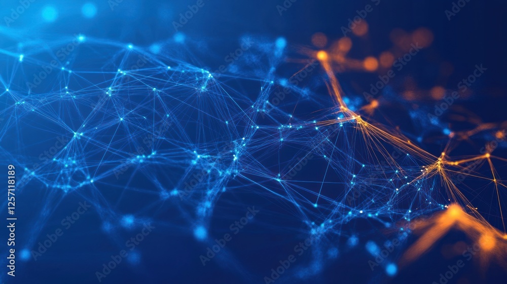 Aufkleber Futuristic Abstract Digital Background with Glowing Blue Network Lines and Nodes for Big Data Visualization and Technology Concepts