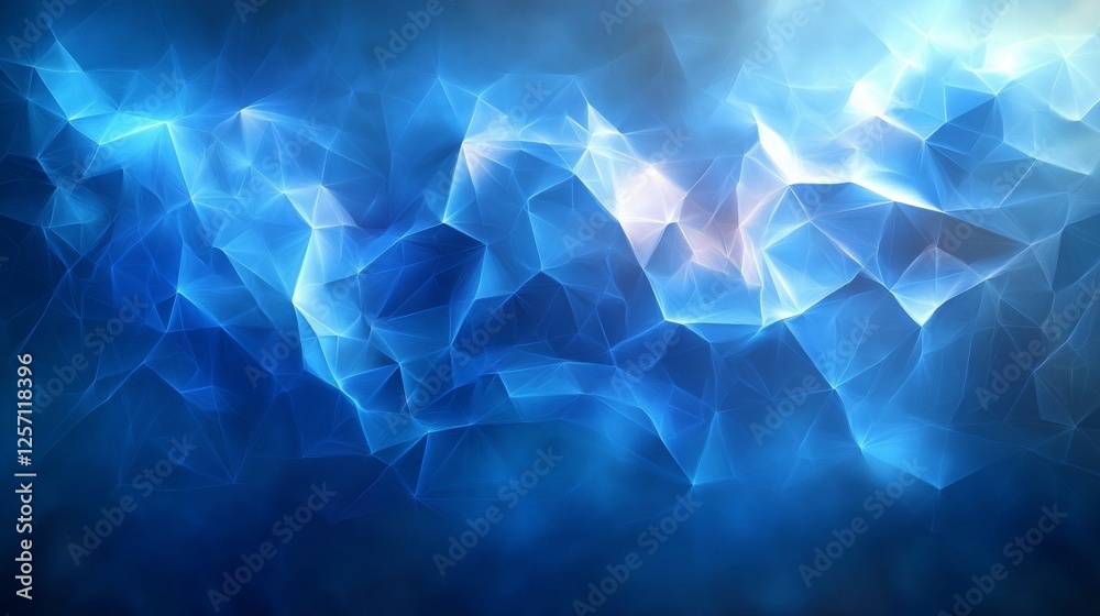 Poster Captivating Blue Fractalscape: An Abstract Digital Art Composition Featuring Crystalline Shapes and Glowing Light Accents, Evoking a Sense of Frozen Energy