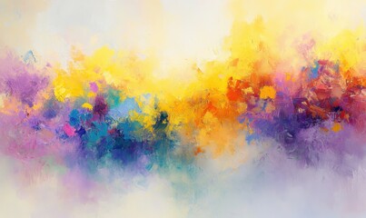 Obraz premium Abstract colorful landscape painting, vibrant hues, textured brushstrokes, peaceful scene, wall art