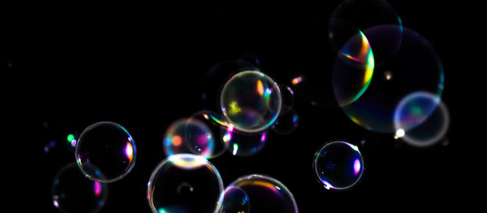 Overlay on black background with soap bubbles, colorful reflections, transparent spheres, photo layering, creative projects, vibrant, dynamic, artistic compositions, editing designs, various sizes