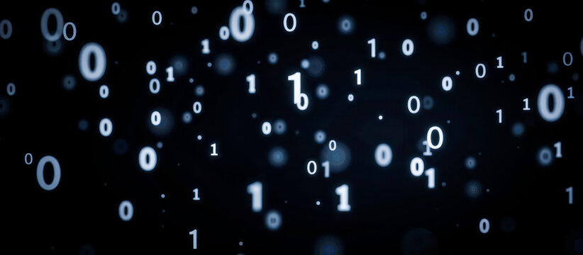 Binary code overlay. Binary code background with floating numbers zero and one, digital data concept, abstract technology pattern, programming, data flow, glowing numbers over black