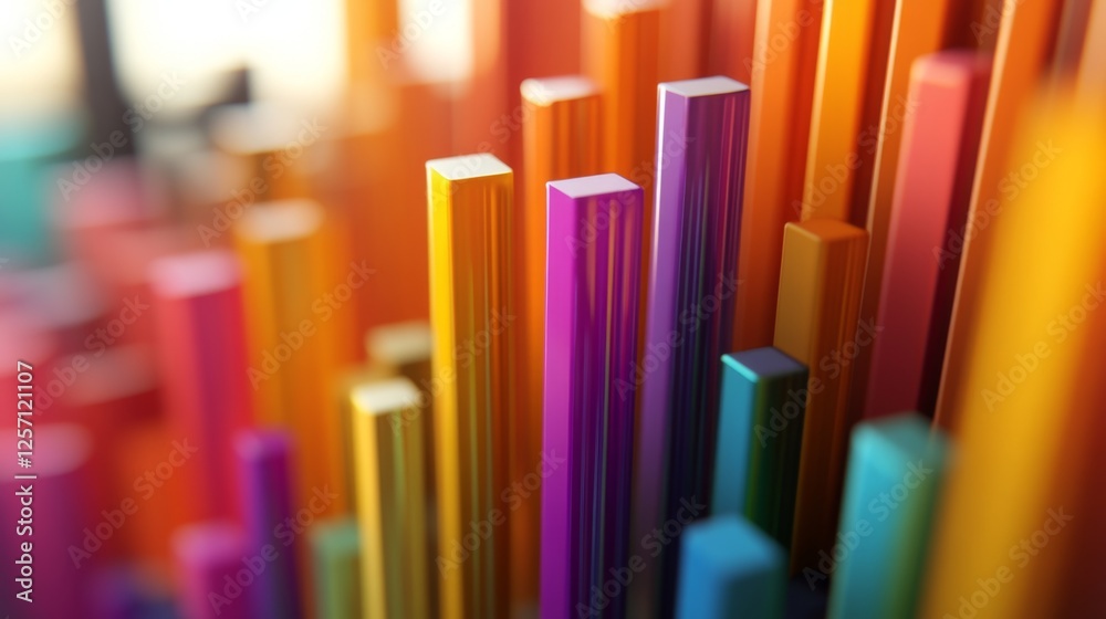 Leinwandbilder d bars and pie chart graphics in vivid colors, floating in space against a neutral backdrop for a vi