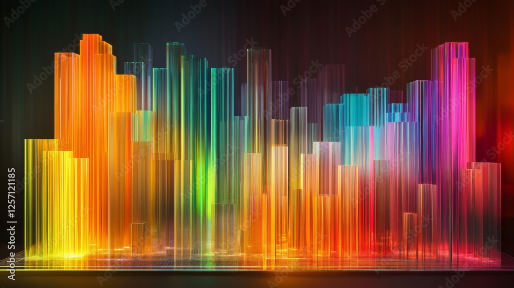 Poster d bar graph with vibrant colors, arranged in ascending order on a transparent glass base, with soft 