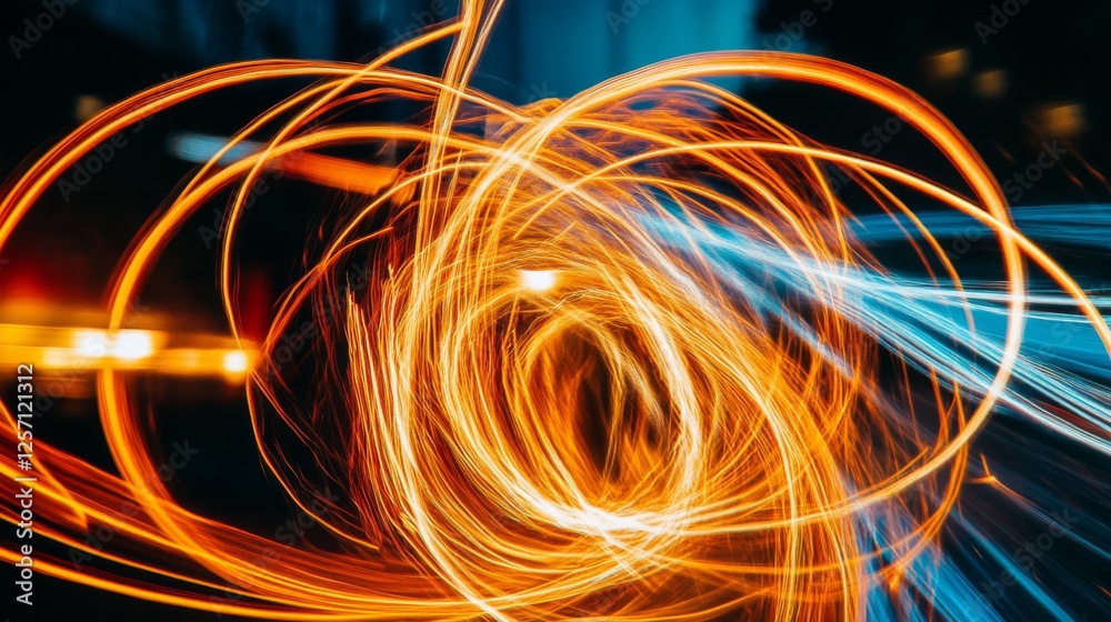 Fototapete abstract light trails forming a tunnel of neon colors, creating a dynamic and futuristic sense of hi