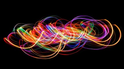 Abstract light trails forming a tunnel of neon colors, creating a dynamic and futuristic sense of high speed