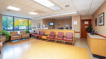 Naklejka premium Modern clinic waiting area, autumn view