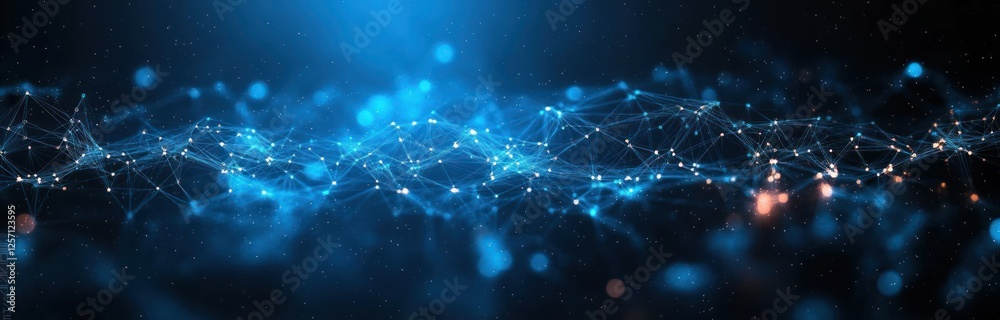 Aufkleber Futuristic Abstract Cyberpunk Network Visualization with Interconnected Nodes and Dynamic Lines Flow
