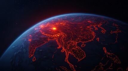 3D Illustration of Globe Highlighting China in Red Amidst Coronavirus Pandemic Spreading in Asia
