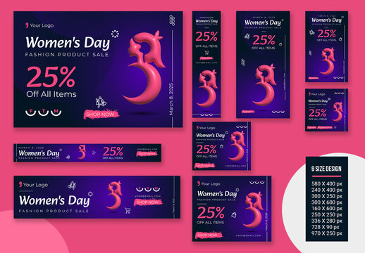 Realistic Women Day Sale Web Banner Template