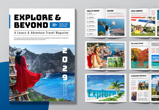 Travel Magazine Layout With Blue Accents