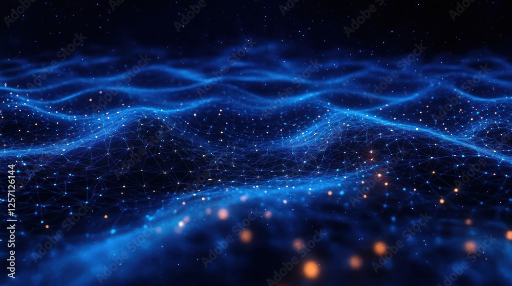 Aufkleber futuristic blue network abstract digital artwork with glowing lines and points