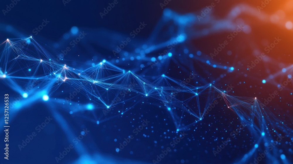 Poster futuristic abstract digital network with glowing blue lines and nodes for big data visualization