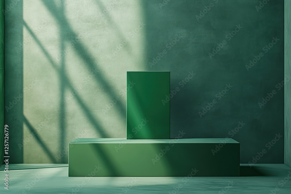 Poster Minimalistic Green Block Geometric Space Soft Lighting Abstract Background for Product Branding Mockup