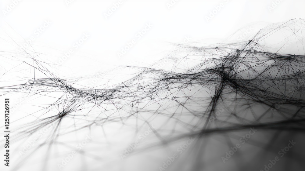 Fototapete Monochrome Abstract Network Lines Dynamic Depth Visualization Technology Future Art