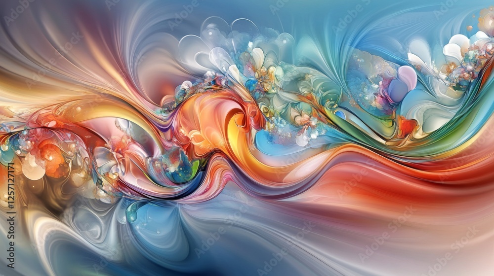 Fototapete A creative visualization of heart waves morphing into abstract shapes, representing the life force and rhythm in a colorful and energetic manner
