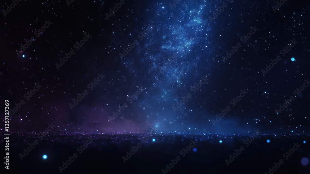 Poster Cosmic Glowing Particles Abstract Background Vibrant Colorful Dots in Deep Space