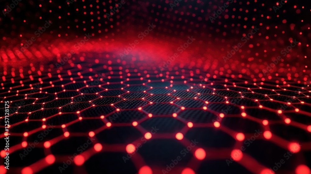 Poster futuristic red hexagonal mesh structure glowing with dynamic red flames and abstract fire patterns i