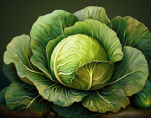 Obraz premium Freshly grown green cabbage surrounded by vibrant leaves in a garden setting under natural light