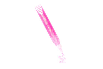 Glitter paint in a tube on a white background