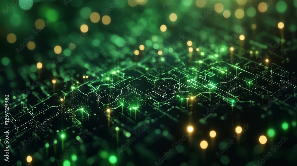 Poster green circuitry: abstract digital network with glowing connections, representing artificial intellig