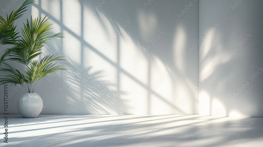 Poster minimalist interior scene with natural light and soft shadows for product display
