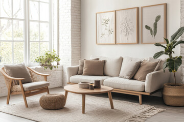 Minimalist Scandinavian living room with natural light and hygge decor