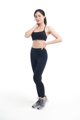 Beautiful young asian sport woman with sportswear ready for exercise on white background, Advertising sportswear and yoga wear, Healthy lifestyle, sport.