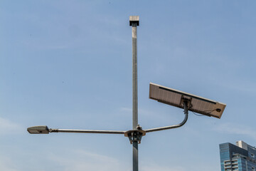 Fototapeta premium Eco-friendly solar street lights enhancing urban infrastructure and environment
