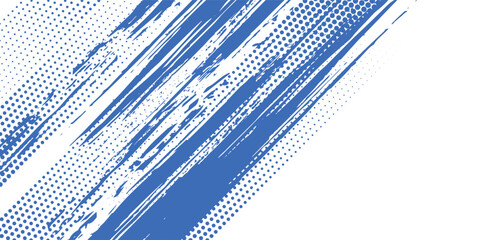 Grainy blue bold brush stroke with spray texture. Hand drawn distress damaged edge vintage template, banner. Grainy bold brush strokes texture