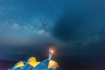 The bright stars of the Milky Way in the night sky over