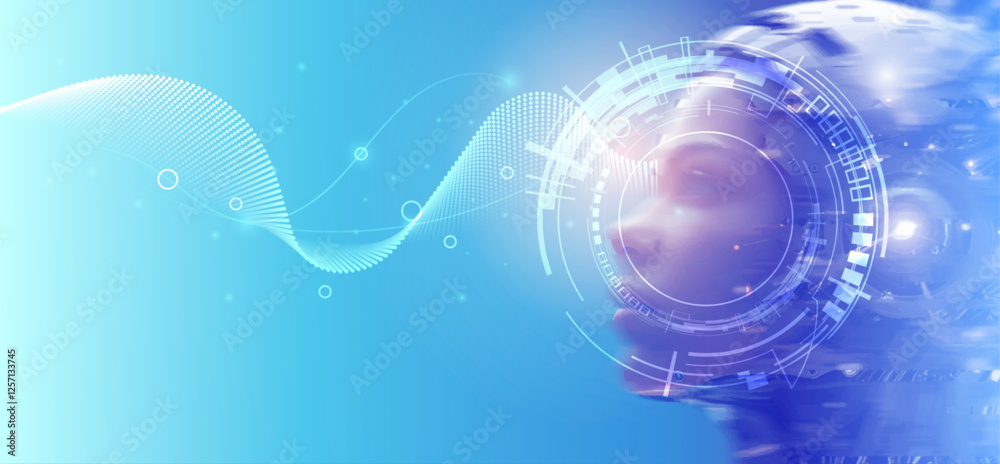 Poster Vector Abstract modern technology futuristic, AI bot, Artificial Intelligence concept. Robot and cyberspace, digital data, datum communication, innovation on hi tech future design for background
